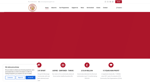 Screenshot of the Stevenage Football Club Foundation Ltd website