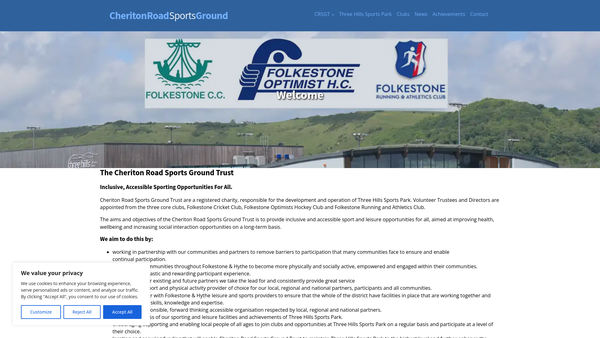 Screenshot of the The Cheriton Road Sports Ground Trust website