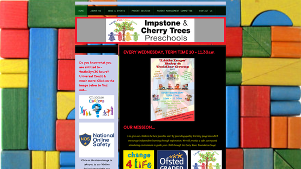 Screenshot of the Impstone Pre-School website