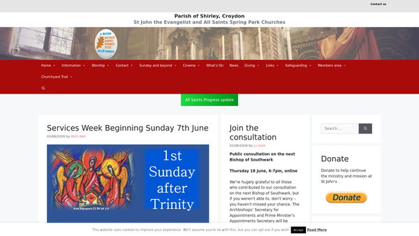 Screenshot of the The Parochial Church Council Of The Ecclesiastical Parish Of Shirley, Croydon website