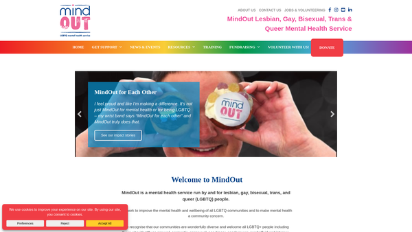 Screenshot of the Mindout LGB&T Mental Health Project website