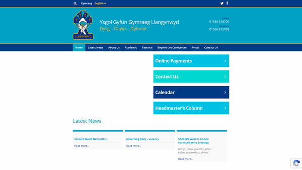 Screenshot of the Ygg Llangynwyd Cronfa website
