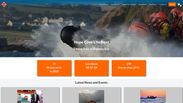 Screenshot of the Hope Cove Life Boat website