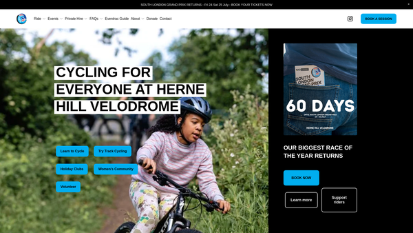 Screenshot of the Herne Hill Velodrome Trust website