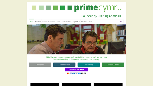 Screenshot of the Prime Cymru website