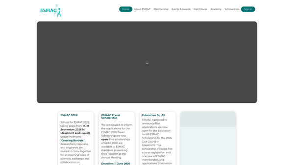 Screenshot of the European Society For Movement Analysis In Adults And Children website