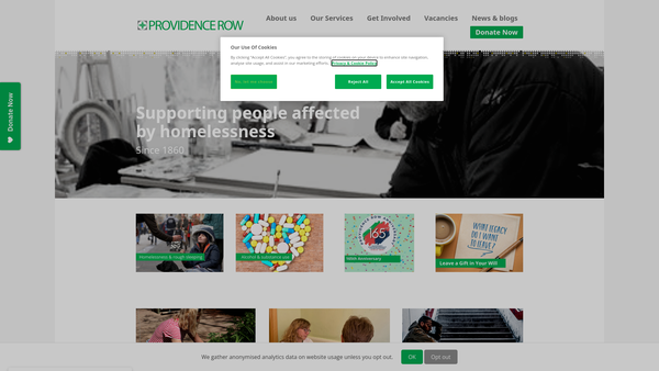 Screenshot of the Providence Row website