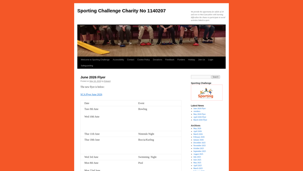 Screenshot of the Sporting Challenge website