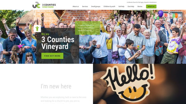 Screenshot of the 3 Counties Vineyard website