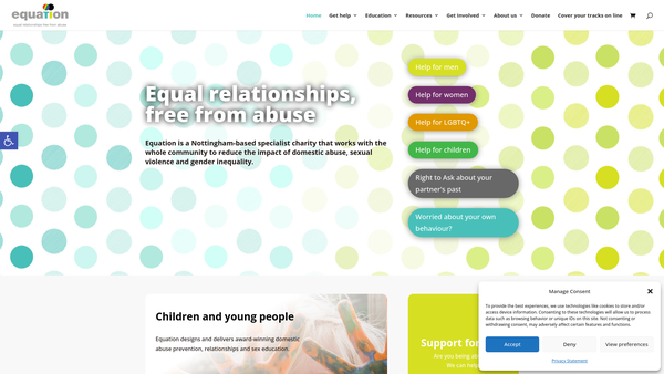 Screenshot of the Equation Nottinghamshire website