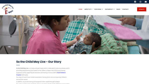 Screenshot of the So The Child May Live website