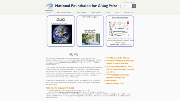 Screenshot of the National Foundation For Giving Voice website