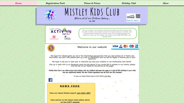 Screenshot of the Mistley Kids Club Ltd website