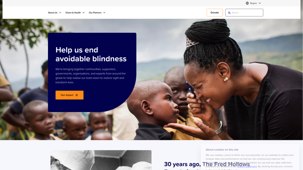 Screenshot of the The Fred Hollows Foundation (UK) website