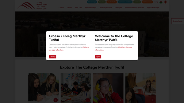 Screenshot of the Merthyr Tydfil College Limited website