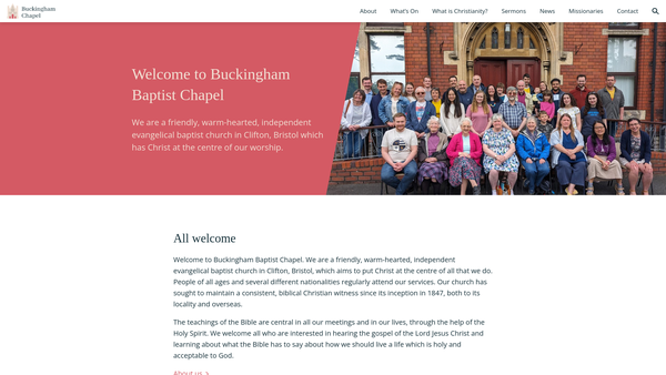 Screenshot of the Buckingham Chapel, Bristol website