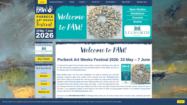 Screenshot of the Purbeck Art Weeks Festival website