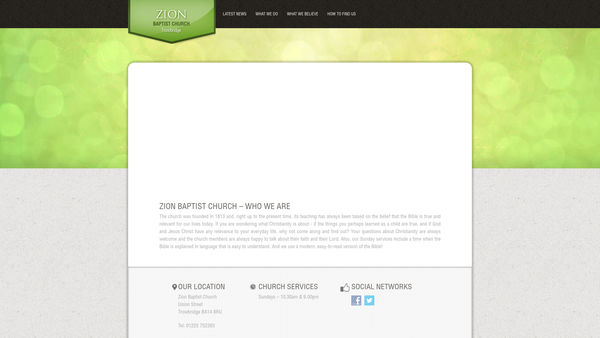 Screenshot of the Zion Baptist Church Trowbridge website