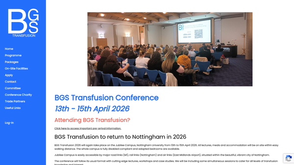 Screenshot of the BGS Transfusion website