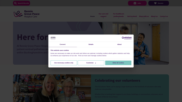 Screenshot of the Rennie Grove Hospice Care website