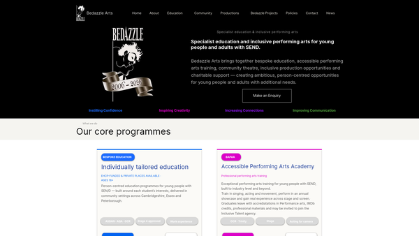 Screenshot of the Bedazzle Projects website