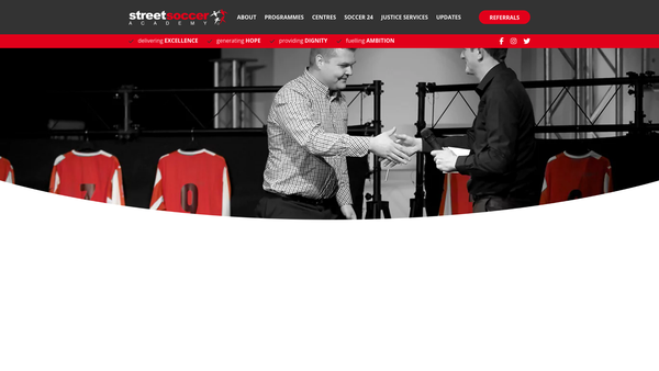 Screenshot of the Street Soccer Academy website