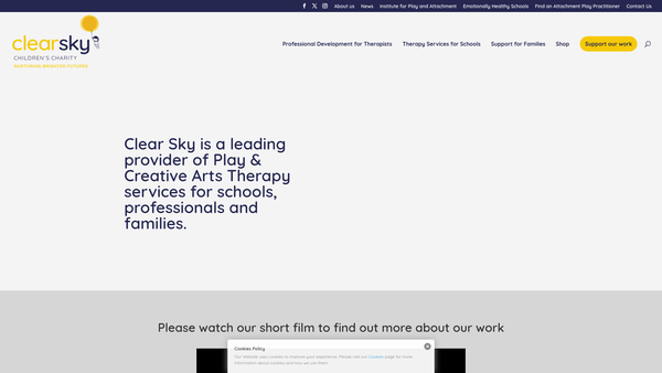 Screenshot of the Clear Sky Children's Charity website