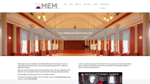 Screenshot of the Wallsend Memorial Hall & People's Centre website