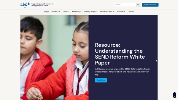 Screenshot of the Look National Federation Of Families With Visually Impaired Children website