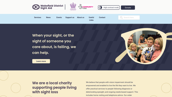 Screenshot of the Wakefield District Sight Aid website