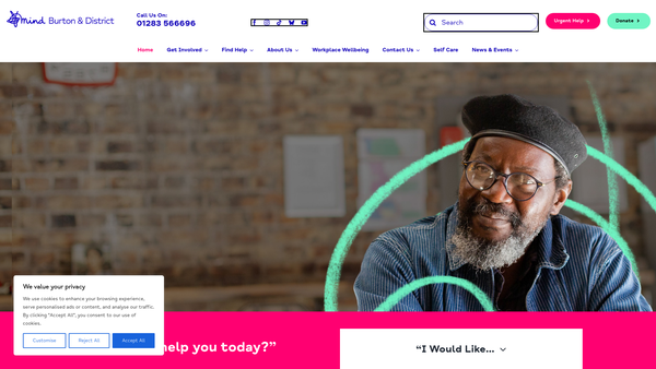 Screenshot of the Burton & District Mind website