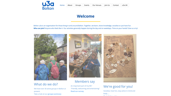 Screenshot of the Bolton U3A website