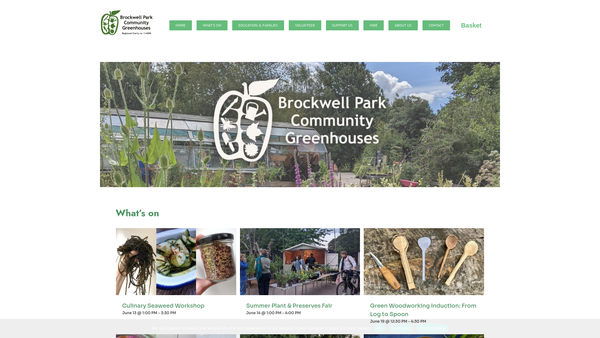 Screenshot of the Brockwell Park Community Greenhouses website