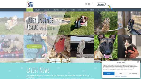 Screenshot of the Happy Endings Rescue website