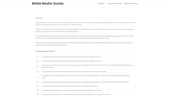 Screenshot of the Sri Lanka Islamic Forum Trust UK (Slif UK Trust) website