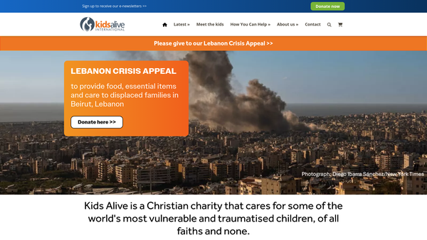 Screenshot of the Kids Alive International website