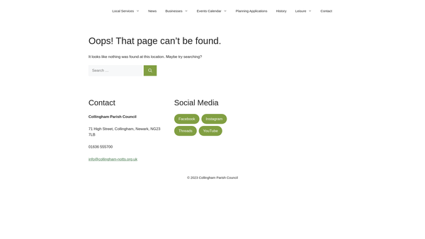 Screenshot of the Collingham And District Village Care website