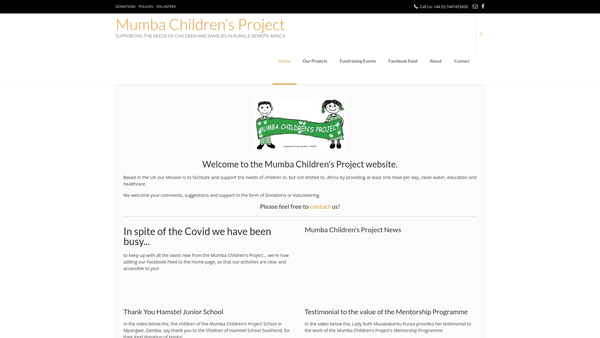 Screenshot of the Mumba Children's Project website
