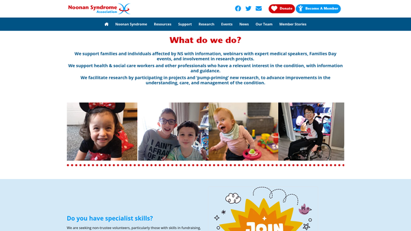 Screenshot of the Noonan Syndrome Association website