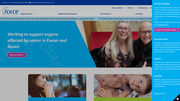 Screenshot of the Force Cancer Charity website