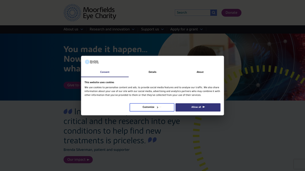 Screenshot of the Moorfields Eye Charity website