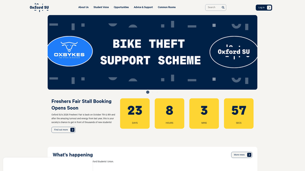 Screenshot of the Oxford University Student Union website