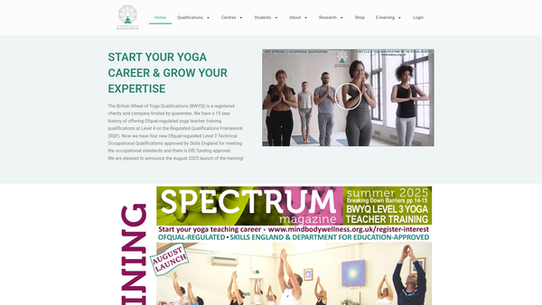 Screenshot of the British Wheel Of Yoga Qualifications website