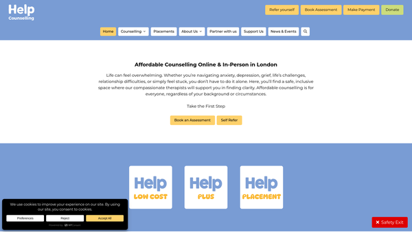 Screenshot of the Help Counselling Centre website