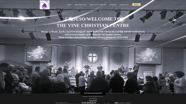 Screenshot of the Vine Christian Centre, Bridgend website