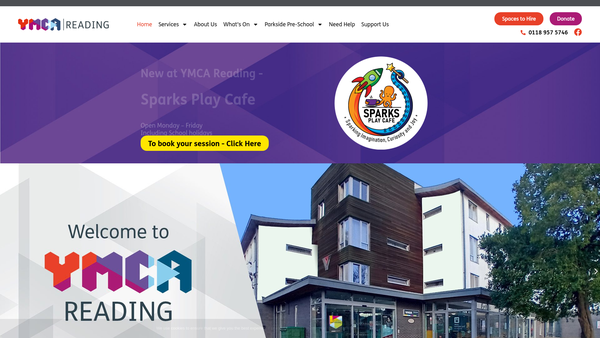 Screenshot of the Reading YMCA website