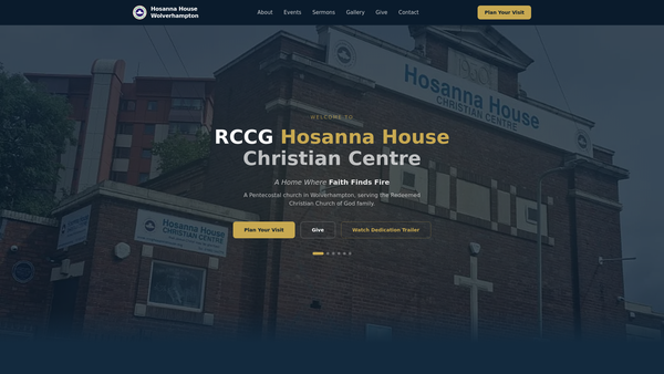 Screenshot of the Redeemed Christian Church Of God Hosanna House Christian Centre website