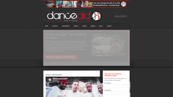 Screenshot of the Danceaid website