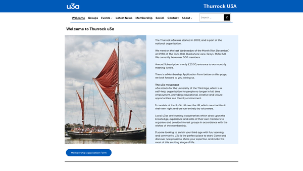 Screenshot of the Thurrock U3A website