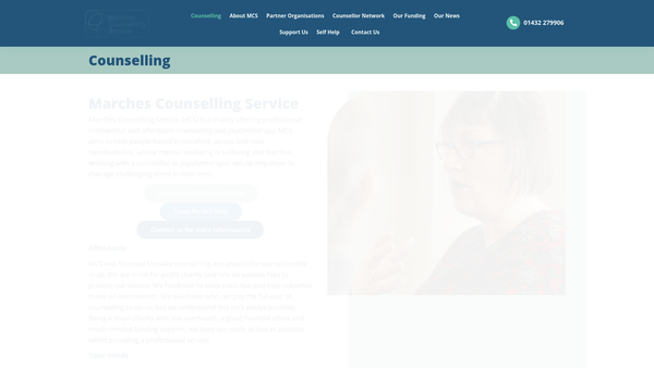 Screenshot of the Marches Counselling Service website
